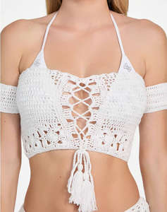 GUESS CROCHET TOP - ACRYLIC CROCHET YARN ТЕНИСКА W