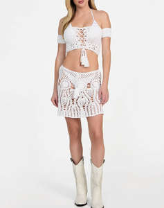 GUESS CROCHET TOP - ACRYLIC CROCHET YARN ТЕНИСКА W