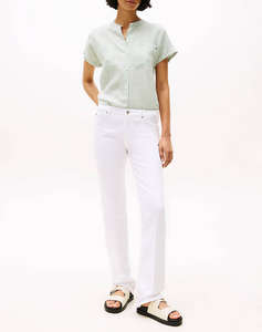 TOMMY HILFIGER ESS LINEN COLLARLESS S/S BLOUSE