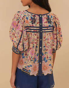 FARM RIO SUPERBLOOM TAPESTRY CREAM SQUARE NECKLINE BLOUSE