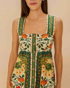 FARM RIO GARDEN TAPESTRY SAND MAXI DRESS