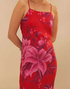 FARM RIO SUMMER FRUIT RED MAXI SLIP DRESS