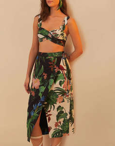FARM RIO MIDNIGHT MACAW FIESTA MIX MIDI SKIRT