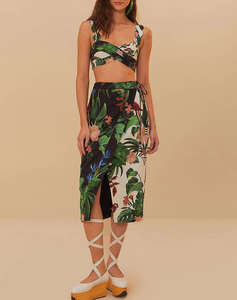 FARM RIO MIDNIGHT MACAW FIESTA MIX MIDI SKIRT