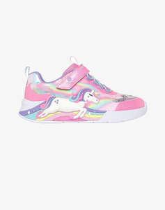 SKECHERS Lighted Unicorn Bungee & Gore Sneaker W/ Rainbow Glitter Print Upper