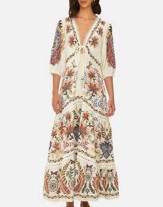 FARM RIO BOHO GLAM OFF-WHITE MAXI DRESS