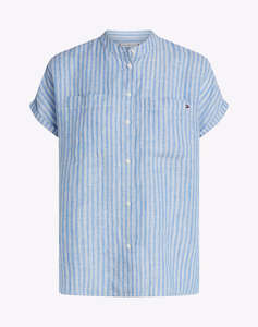 TOMMY HILFIGER ESS LINEN COLLARLESS S/S BLOUSE