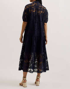 TED BAKER XATIVA laced midi Shirt Dress With Puff Sleeve