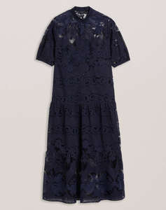TED BAKER XATIVA laced midi Shirt Dress With Puff Sleeve