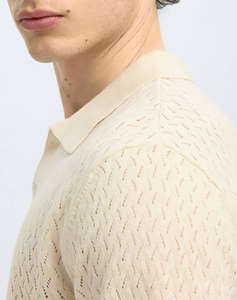 SELECTED SLHLINO SS KNIT CROCHET OPEN POLO
