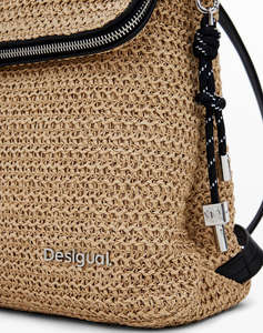DESIGUAL D2 BACK_HALF LOGO RAFFIA H ДАМСКА ЧАНТА (Размери: 27 x 29 x 11.5см)