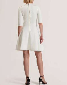 TED BAKER LILANO Ribbed Knit Button Detail Skater Dress