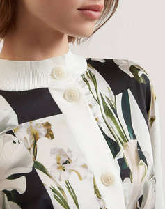TED BAKER BELVIAA Printed Woven Front Cardgan