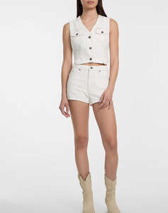 GUESS JEANS GJ HIGHWAIST MOM SHO - ECO REGEN CO AGATE STR WHITE ДАМСКИ ШОРТИ