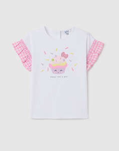 OVS T.SHIRT VICHY RUFFLE