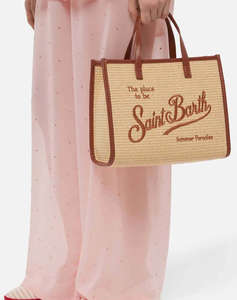MC2 VIVIAN MID STRAW-STRAW HANDBAG WITH PIPING-1118 EMB (Размери: 28 x 23 x 15см.)