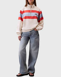 CALVIN KLEIN RUGBY JERSEY 1/4 ZIP STRIPE TOP