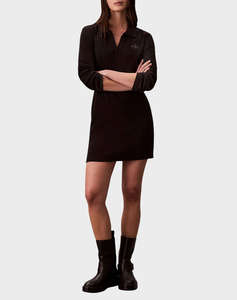 CALVIN KLEIN JEANS LS MONOLOGO RIB POLO MINI DRESS