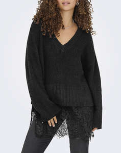 ONLY ONLVIVIA LS LIFE V-NECK LACE MIX KNIT
