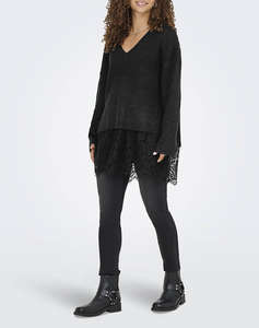 ONLY ONLVIVIA LS LIFE V-NECK LACE MIX KNIT