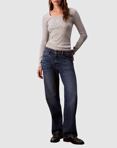 CALVIN KLEIN JEANS LS WOVEN LABEL 2X2 RIB SCOOP NEC