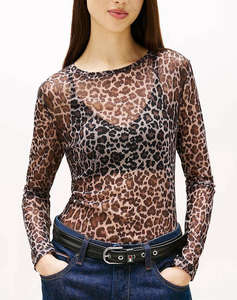 TOMMY JEANS TJW SLIM AOP MESH LS TOP EXT