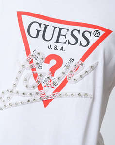 GUESS SS CN PEARLS LOVE TRIANGLE TEE ДАМСКА БЛУЗА