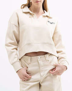 GUESS JEANS GJ NOTCHED COLLAR CROP SWEAT WOMENS SWEATSHIRT