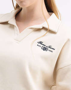 GUESS JEANS GJ NOTCHED COLLAR CROP SWEAT WOMENS SWEATSHIRT