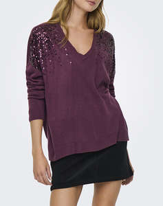 ONLY ONLSTARRY LS SEQUIN BOXY V-NECK KNT