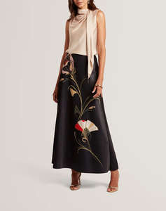 TED BAKER SALIRA Printed Bias Cut Midi Skirt