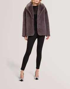 TED BAKER FIELA Short Faux Fur Coat With Shawl Collar
