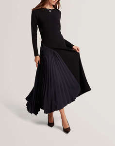 TED BAKER BELVIEE Long Sleeve Knit Midi Dress with Pleat P