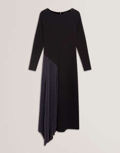 TED BAKER BELVIEE Long Sleeve Knit Midi Dress with Pleat P
