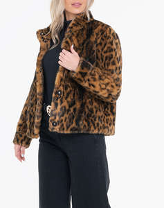 GUESS LUNA FAUX FUR LEOPARD ДАМСКО ПАЛТО