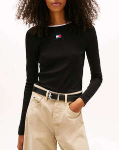 TOMMY JEANS TJW SLIM BADGE LS RIB TEE EXT