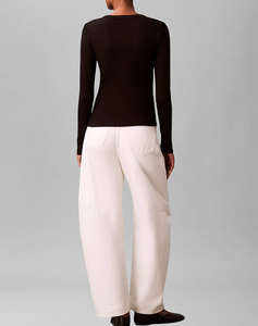 CALVIN KLEIN LS WOVEN LABEL 2X2 RIB CREW TOP