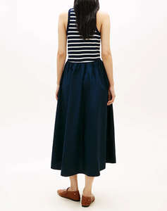 TOMMY HILFIGER GOLD BUTTON POPLIN MIX DRESS