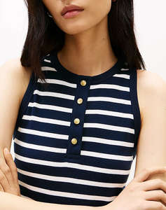 TOMMY HILFIGER GOLD BUTTON POPLIN MIX DRESS