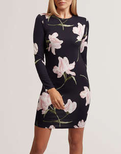 TED BAKER BAAFNEE Printed Long Sleeve Fitted Mini Dress