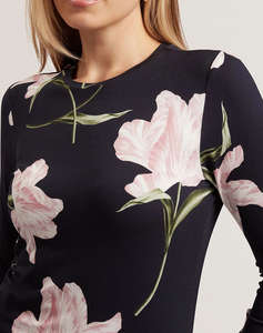 TED BAKER BAAFNEE Printed Long Sleeve Fitted Mini Dress