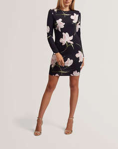 TED BAKER BAAFNEE Printed Long Sleeve Fitted Mini Dress