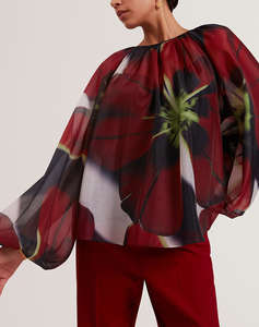 TED BAKER ELAIA Printed Organza Puff Sleeve Blouse