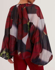 TED BAKER ELAIA Printed Organza Puff Sleeve Blouse
