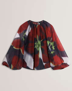 TED BAKER ELAIA Printed Organza Puff Sleeve Blouse