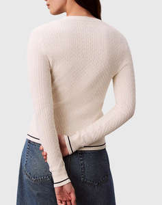 CALVIN KLEIN JEANS LS WOVEN LABEL CABLE CARDIGAN