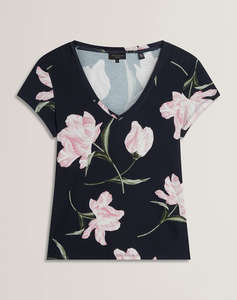 TED BAKER VAIILEY Printed V Neck Fitted Tee