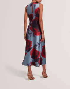TED BAKER HARRLIA Printed Draped Neck Midi Dress
