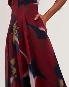 TED BAKER LAYNIA Printed Seam Detail Bubble Hem Midi Dres