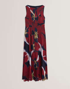 TED BAKER LAYNIA Printed Seam Detail Bubble Hem Midi Dres